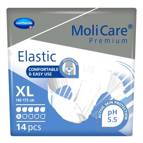 HARTMANN H MoliCare Premium Incontinence Brief, 6D - Moderate Absorbency Adult Diaper with Refastenable Tabs - Unisex, Size XL, 14 Count, 1 Pack