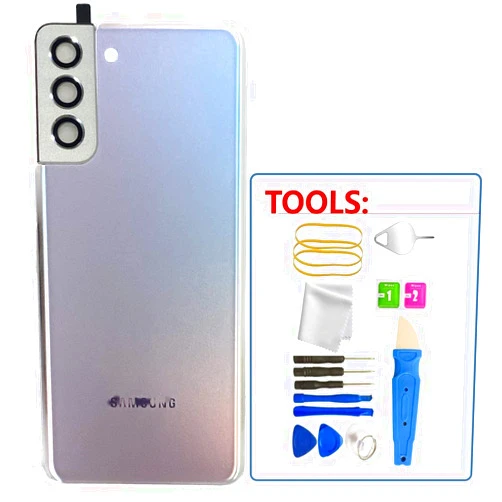 COCOPARTS S21 Plus Back Glass Replacement with Lens Frame with Pre Installed Tape Cover Housing Door Panel Parts for Samsung Galaxy S21 Plus +Tools (Silver)