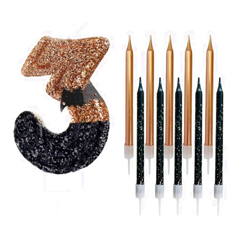 Variouslife Birthday Candles 3, Number 3 Black Bat Birthday Candles with 10 Pieces Cake Candles 3rd Batman Birthday Party Supplies