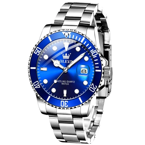 OLEVS Mens Watches, Silver Dress Gold Classic Luxury Big Large Face Waterproof Watches for Men, Analog Two Tone Stainless Steel Men Wrist Watch with Date Relojes De Hombre (Green/Blue/Black Dial