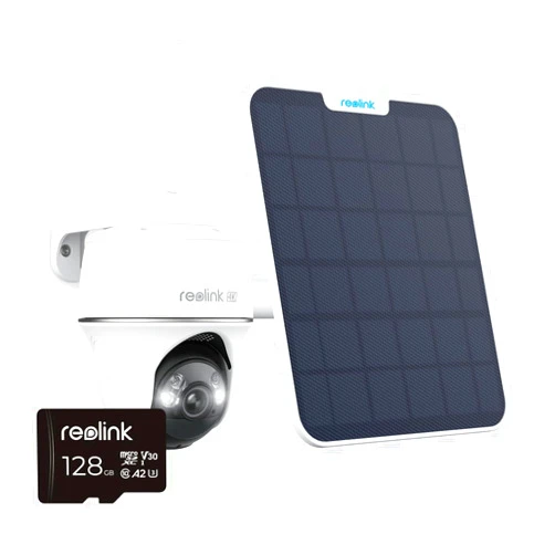 Reolink Argus PT Ultra Bundle - 4K PT with Solar Panel, 128GB SD Card, Security Camera Wireless Outdoor, Pan Tilt Solar Powered with 4K Night Vision, 2.4/5 GHz Wi-Fi, 2-Way Talk, Compatible with Alexa