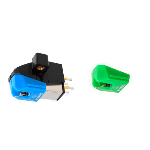Audio-Technica AT-VM95E Elliptical Replacement Turntable Stylus Green and Audio-Technica AT-VM95C Dual Moving Magnet Turntable Cartridge Blue Bundle