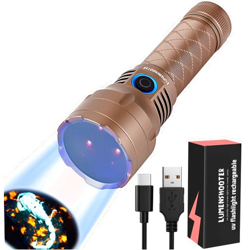 LUMENSHOOTER S3U UV Flashlight Blacklight, Rechargeable Powerful Handheld UV Light for Resin Curing, Pet Urine & Scorpion Detection, Rocks & Minerals Hunting (365NM)