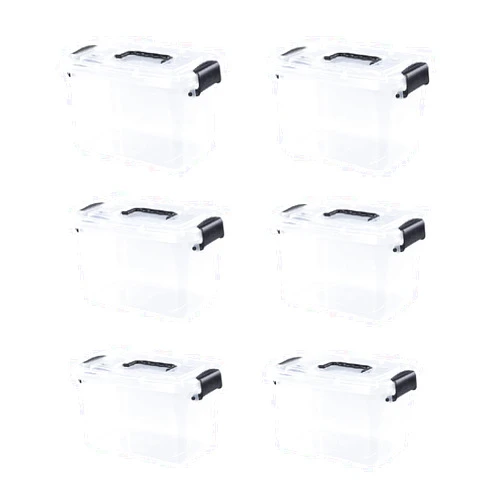 Hespama 6 Quart Storage Bin, Plastic Latch Box with Black Handle, 6 Packs, R