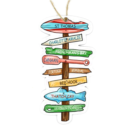 MapMom St Thomas USVI Driftwood Souvenir Ornament | 4” Wood Hanging Map Ornament with Artwork & Charm | Perfect for Wine Bottles, Gift Bags, or Christmas Tree