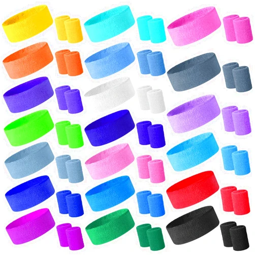 Vinsot 60 Pieces Sweatbands Set Includes 20 Pieces Sports Headband and 40 Pieces Wristbands Sweatbands Colorful Terry Cloth Wristbands for Working Out Tennis Gym 80s Sweat Band for Athletic Men and Women