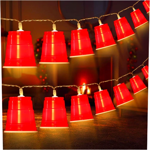 Hiboom 16.4FT 30 LED Red Cup Lights, Red Cup String Lights, White Trash Party Decorations, Battery Operated Mini Shot Cups Fairy Light for Home, Bar, Clubs, Christmas Party Supplies