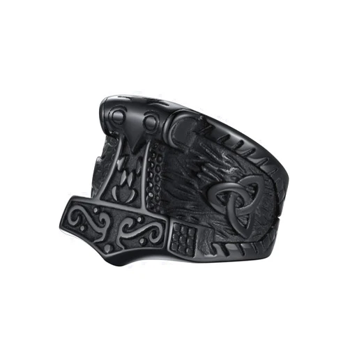 FaithHeart Norse Viking Jewelry Mens Stainless Steel Vikings Thor's Hammer/Wolf Head Ring Valknut Warrior's Gothic Jewelry-Personalized Engrave