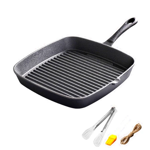 NINEFOX Cast Iron Grill Pan Nonstick Square Griddle Pan Grill Pan Non Stick For Stove Cast Iron Steak Camping Home Suitable for Various Oven Black