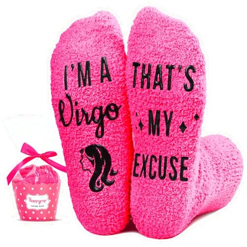 HAPPYPOP Zodiac Birthday Astrology Constellation Horoscope Gifts for Women Teen Girls, Fuzzy Space Galaxy Socks