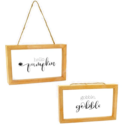 AuldHome Design AuldHome Farmhouse Decor Fall Theme Wood Signs (Set of 2); Door Hanger Welcome Harvest Thanksgiving Autumn Seasonal Plaques 8.5 x 5 inches