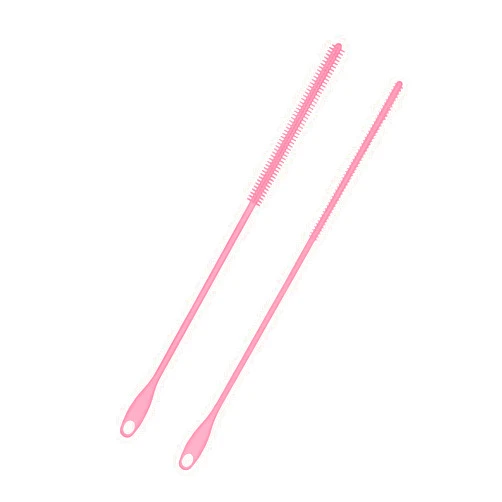 PEUTIER 2pcs Silicone Straw Brushes, 6mm+8mm Extra Long Straw Cleaning Brush Reusable Bottle Straw Washing Tool with Hanging Ring Bendable Crevice Brush Pipe Cleaners for Smoothie Straw (Pink)