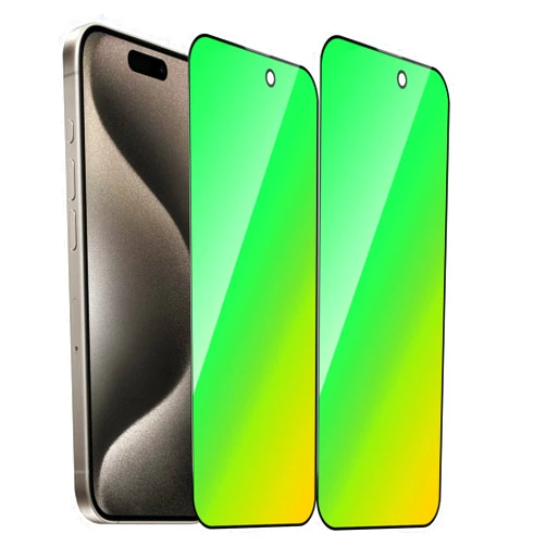 Eliphelet 2 Pack for iPhone 15 pro Privacy Screen Protector Tempered Glass for 15 pro 6.1inch Gradient Green Anti Blue Light Full Coverage Anti Spy Easy Installation Bubble Free