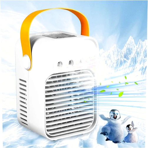 USHIYE Portable Air Conditioner, 3 Speeds Evaporative Air Cooler Humidifier, Personal Desk Fan with 7 Colors Light, USB Mini Air Cooler with Spray Humidify, Portable AC for Home Office Bedroom Camping
