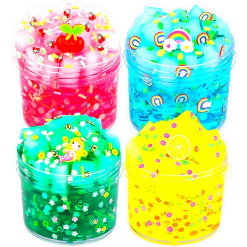 Jajskuwa Slime Kit - 4 Pack Jelly Cube Clear Crunchy Slime,with Cherry,Lemon,Mermaid,Rainbow Slimes Charms,Preppy and Aesthetic Stuff,Cute Stress Toys and Cool Birthday Gifts for Girls and Boys