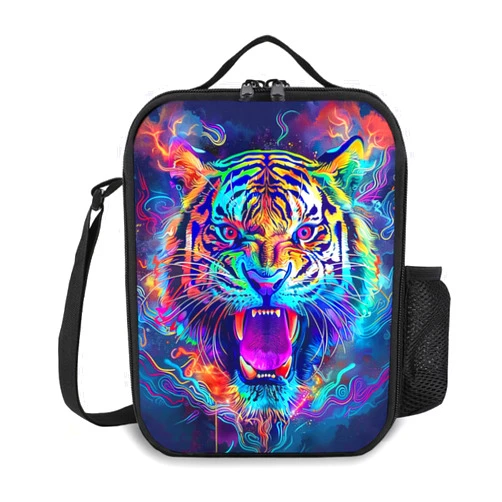 Ximjoju Tiger Lunch Box Insulated Lunch Bag for Women Men Reusable Large Capacity Lunchbox with Shoulder Strap Small Leakproof Cooler Food Bento Tote Bag for Work Travel Picnic