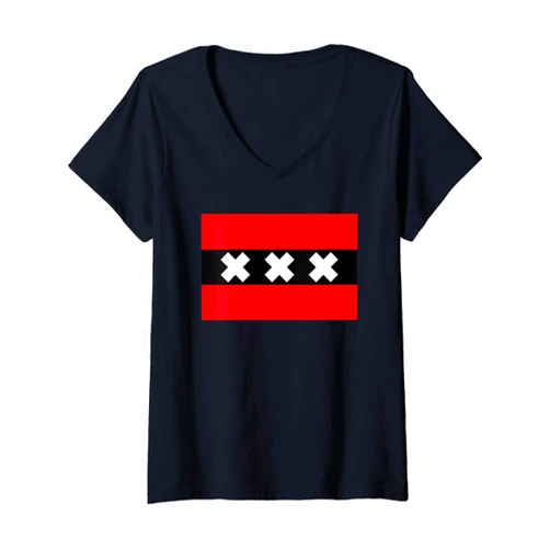 Amsterdam Flag Travel Holiday Apparel Womens Amsterdam Flag Holiday Gift Netherlands Travelling Travel V-Neck T-Shirt