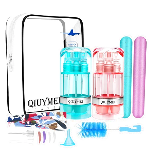 QIUYMEI 15 Pack Travel Bottles Set, Leak Proof Travel Accessories, Refillable Travel Size Toiletries Containers for Shampoo,Sanitizer,Lotions, Skin Care, Makeup Products with TSA Quart Bag(BPA Free)