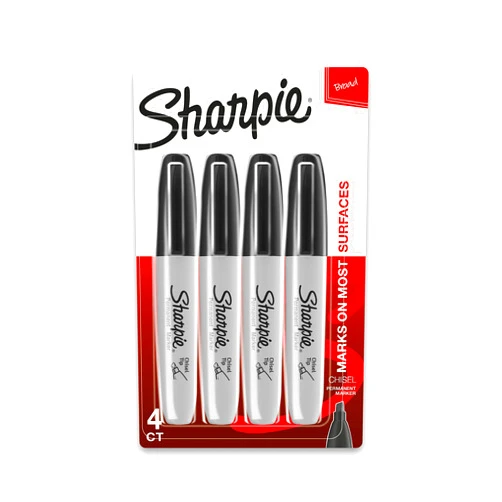 Sharpie Permanent Markers, Chisel Tip, Black, 4 Count