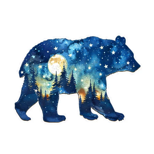 DOCRAGI Wooden Puzzles for Adults - Astral Bear Wooden Jigsaw Puzzle - Unique Animal Shaped Wood Puzzles Adult - Christmas Birthday Gifts for Adults/Friends/Family - 100 Pcs 9.1 * 6in