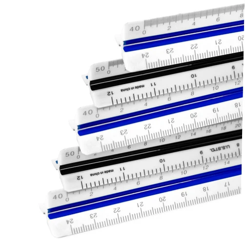 Pacific Arc 5 Pack | Pacific Arc, Engineer Triangle Scale Ruler 12 Inch with Etched Markings in Fully Divided 10, 20, 30, 40, 50, and 60 Parts to The inch