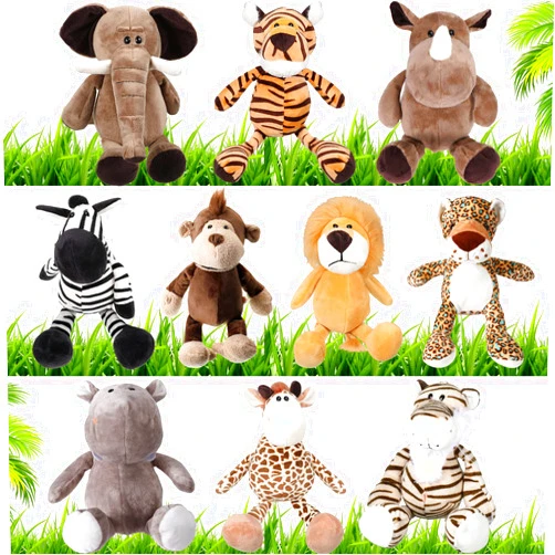 HyDren 10 Pieces 9 Inches Safari Stuffed Animals Set and Elephant Giraffe Lion Tiger Monkey Rhinoceros Zebra Leopard Hippo for Shower Jungle Animal(Classic)