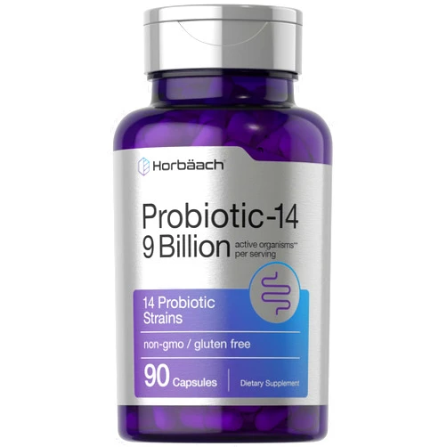 Horbäach Probiotics for Women & Men | 14 Strains for Digestive Health | 9 Billion CFU | 90 Capsules | Non-GMO & Gluten Free Supplement
