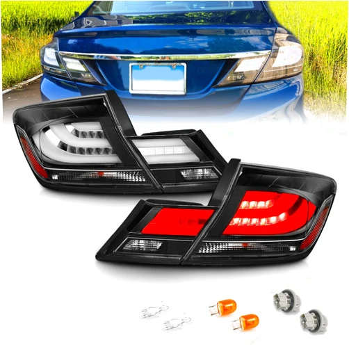 AmeriLite Black LED Bar Replacement Brake Tail Lights Set For 13-15 Honda Civic 4 Door - Passenger and Driver Side