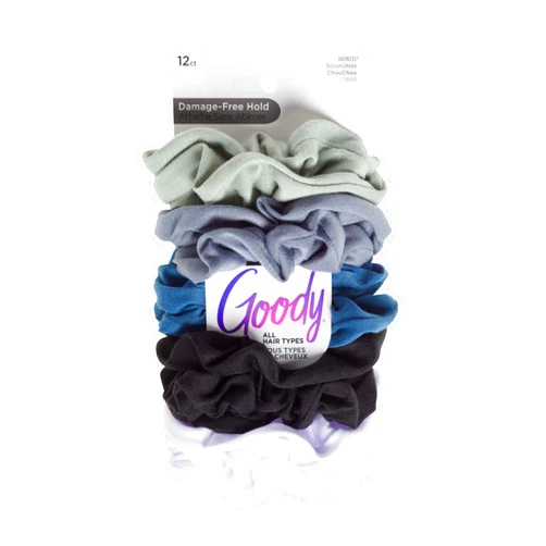 Goody Ouchless Scrunchies for Women - 12 Ct, Assorted Cool Tones, Damage-Free & Secure Hold Hair Ties, Gentle Hair Accessories for Women & Men, All Day Comfort, All Hair Types