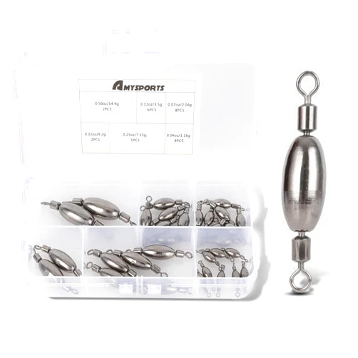 AMYSPORTS Drop Shot Fishing Sinkers Tackle Casting Swivel Fishing Weight Sinker Bullet Fishing Sinker Saltwater Removable Freshwater