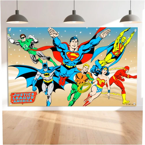 Charon Superhero Backdrop Photography Background, Super Heros League Photo Booth Banner for Kids, Birthday Party Wall Decorations, Window Curtain Picnic Mat Outdoor Indoor Use