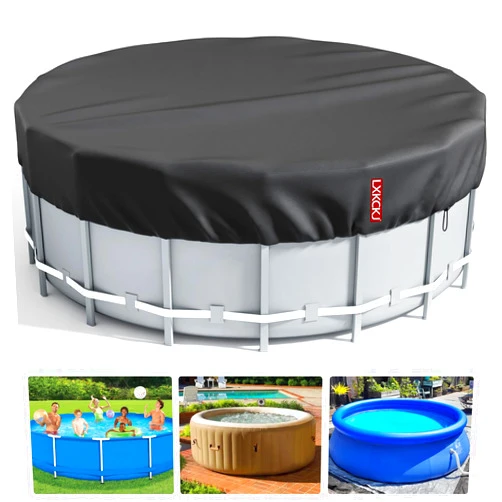 LXKCKJ 8 Ft Round Pool Cover, Solar Covers for Above Ground Pools, Stock Tank Pool Cover Protector with Pool Cover Accessories, Round Hot Tub Cover Ideal for Waterproof and Dustproof (Black)