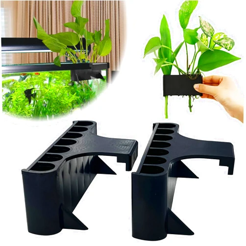 Eurmali 2PC 7 Holes Upgraded Aquatic Plant Cup, Aquarium Plant Holder for Tank, Perfect for Fish Tank Aquaponic Plant Cultivation and Aquascape Decorations on Top of Tank (Black)