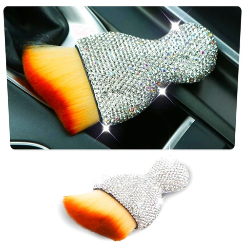 Smeyta Car Detailing Brushes 1PC,Car Brushes for Detailing Interior,Bling Rhinestone Handle Car Detailing Brush,Universal Car Brush Tool(Bling-White)
