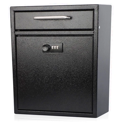 KYODOLED Steel Combination Lock Mail Boxes Outdoor,Locking Wall Mount Mailbox,Security Key Drop Box,12H x 10.51L x 4.68W Inches,Black Large