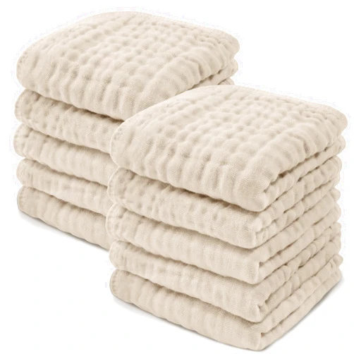Comfy Cubs Muslin Baby Washcloths 10 Pack - Soft 6-Layer Cotton Wash Cloths for Sensitive Skin - 10
