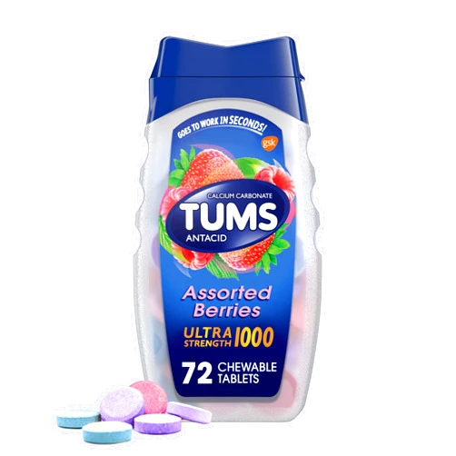 TUMS Ultra Strength Chewable Antacid Tablets for Heartburn Relief and Acid Indigestion Relief, Assorted Berries - 72 Count