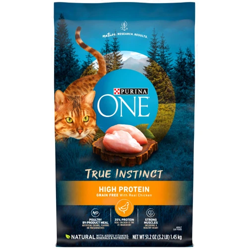 Purina ONE Natural, High Protein, Grain Free Dry Cat Food, True Instinct With Real Chicken - 3.2 lb. Bag