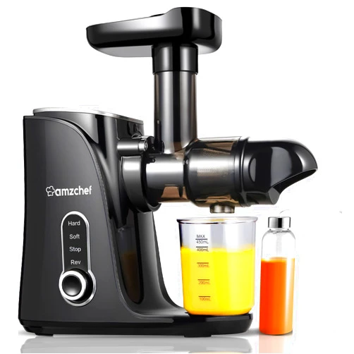 Amzchef Juicer Machines, AMZCHEF Slow Cold Press Juicer with 2 Speed Modes, Travel bottles(500ML), LED display, Easy to Clean Brush & Quiet Motor for Vegetables & Fruits, Black