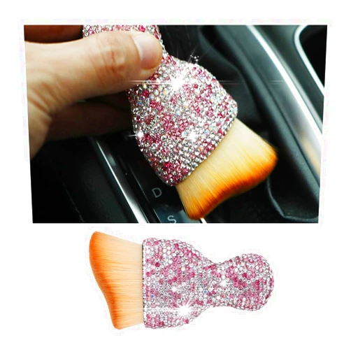 zipelo Auto Interior Dust Brush, Car Detailing Cleaning Brush with Diamond, Bling Handle Soft Bristles Dusting Tool, Scratch Free Dirt Clean Brushes for Vehicle Dashboard, Air Conditioner Vent (Pink)