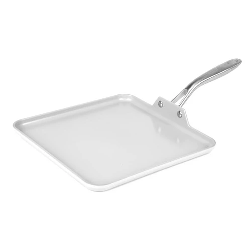 TECHEF - CeraTerra Ceramic Nonstick Square Griddle Pan (PTFE and PFOA Free Ceramic Exterior & Interior), Oven & Dishwasher Safe, Made in Korea, Grey/Silver (Griddle Pan)