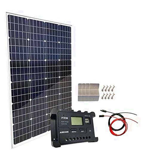 AUECOOR 120W 12V Mono Solar Panel Solar Module Kit：1pcs 120 Watt Monocrystalline Solar Panel +20A Solar Charge Controller for RV Boat Cabin House 12V Battery Charging