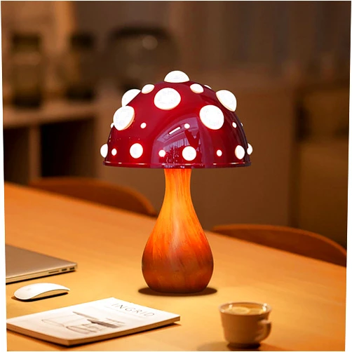 SaGnus Table Lamp Push-Button Control 3 Colors Dimmable Mushroom Light LED Bedside Lamp Bedroom Decoration for Gifts(Wood), AK3L121