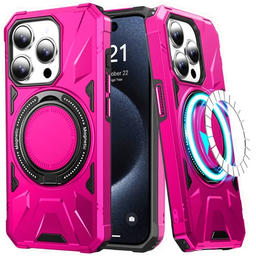 LUMARKE Strong Magnetic for iPhone 13 Pro Max Case - Military-Grade Drop Tested - Built-in Kickstand Shockproof Protective Phone Case 6.7” for Women and Girls- Hot Pink