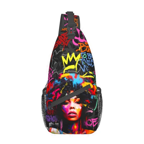 Yirasnezy African Woman Sling Bag Black Queen Sling Backpack Colorful Crossbody Bag Women Casual Shoulder Daypack for Lightweight Travel Hiking Gym Outdoor Camping Casual Sport