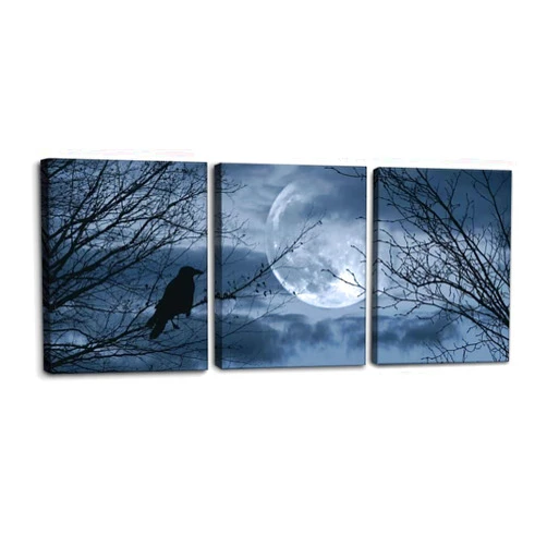 Pacimo 3 Pieces Canvas Art Wall Decor Full Moon Halloween Pictures Black and White Wall Art Painting Prints on Canvas Modern Artwork Stretched and Framed Ready to Hang - 12