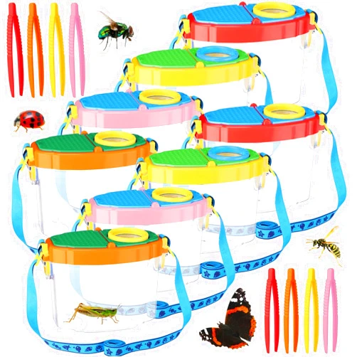 Halloscume 8 Pack Insect Bug Viewer Kit for Kids with Tweezers Explorer Outdoor Set Bug Catcher Containers for Insects Magnifying Insect Box Observation Kit for Science Nature(Bright Colors)