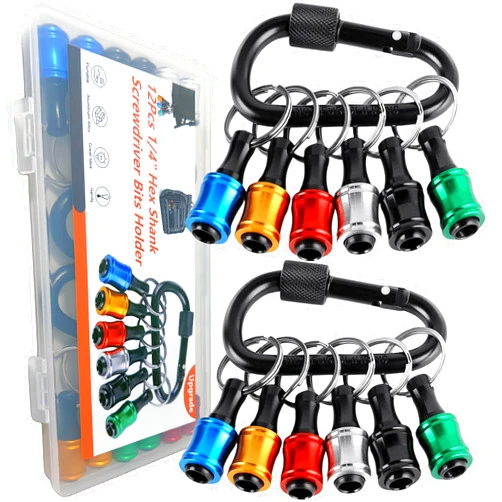 FACAINCXS 12PCS Bit Holders 1/4 Socket, Hex Shank Screwdriver Bit Holder for Impact Driver Drill Bit Keychain Extension Bar Quick Release Easy Change, Screwdriver Bit Holders for Tools & Home Improvement Gift