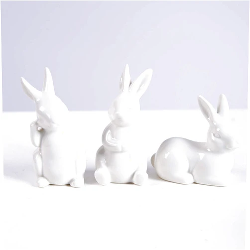 GOODSTART Ceramic Bunny Rabbits Figurine Decor, Porcelain Modern Art Home Decoration, Weddings Crafts Gifts, Statues for Easter Bunny Rabbits Decor