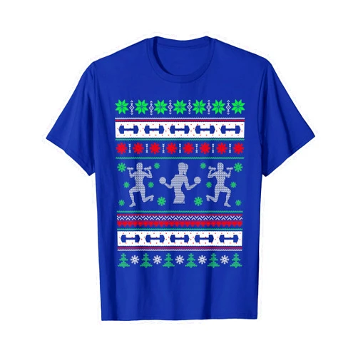 Athletic Fitness Exercise Tee Ugly Sweater Weight Lifting Bar Bell Sworl Christmas Fitness